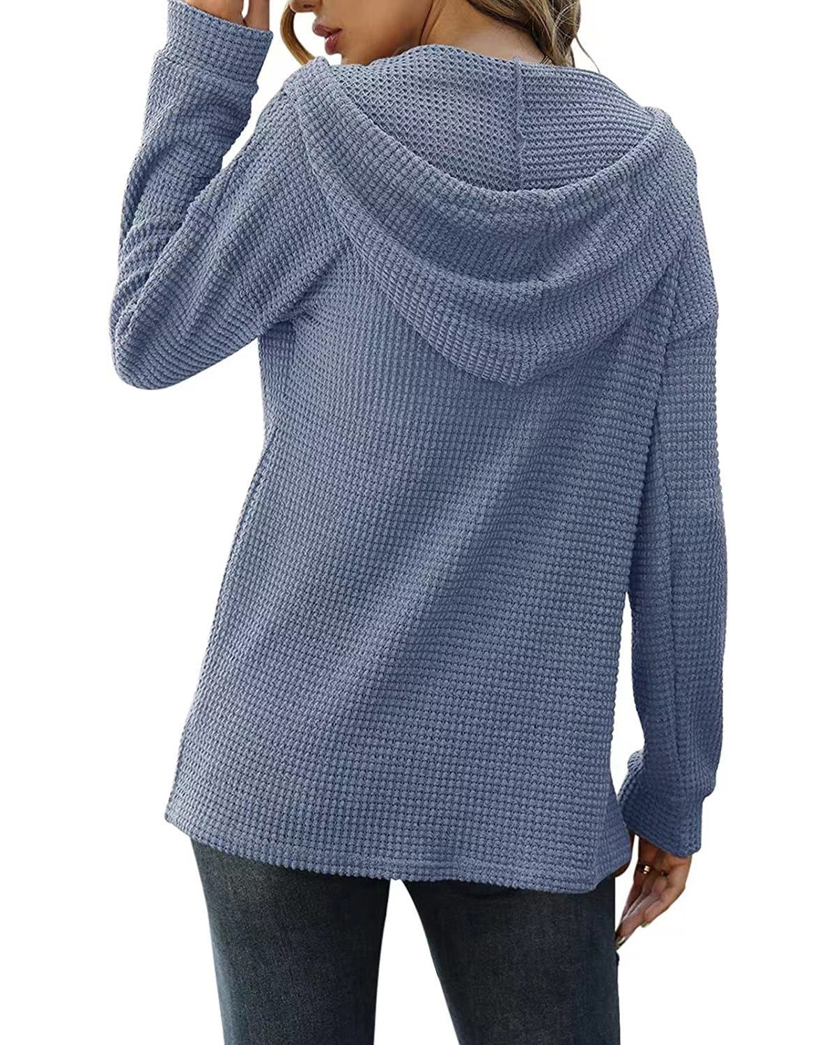 Loose Sports Knit Long Sleeve Button Hooded Sweatshirts
