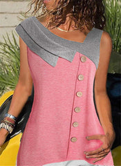 Casual Gored V neck Sleeveless Fastener T-Shirts