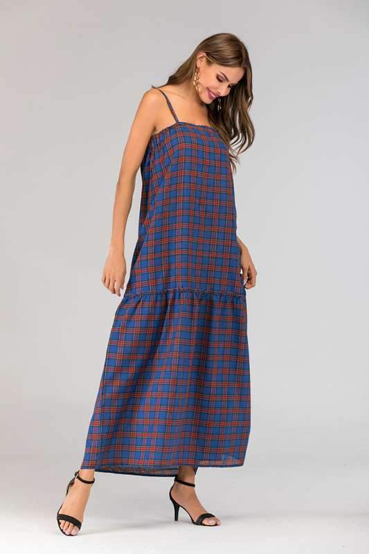 Fashion Plaid Vest Maxi Dresses