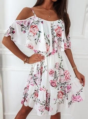 Chiffon Print Off Shoulder Sexy Dress Fashion Skater Dresses