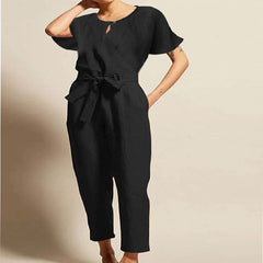 Women cotton blend plain color women casual jumpsuits