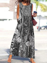 Crew neck printed tank long maxi dresses