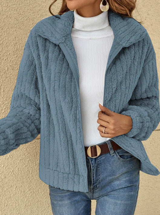 Women Autumn Casual Daily Loose Long Sleeve Plush Teddy Coats