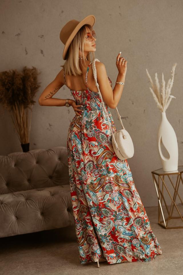 V neck sleeveless printed bohomia maxi dresses