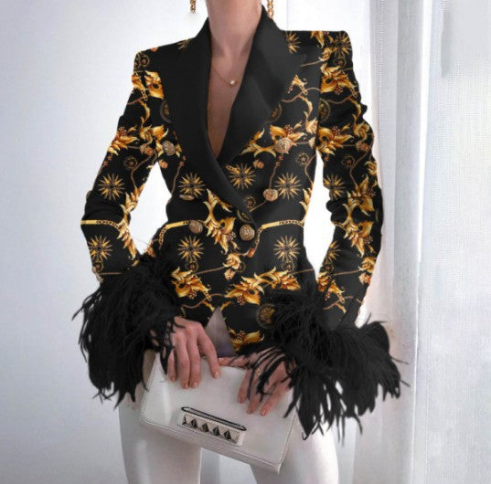 Fashion casual printed women long sleeve design women blazers