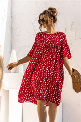 Fashion Point print Round neck Half sleeve Pocket Shift Dresses