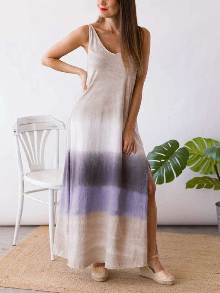 Casual Loose V neck Sleeveless Gradient Maxi Dresses