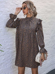 Casual Print Half high collar Long sleeve Falbala Shift Dresses