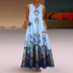 Casual Print V neck Sleeveless Maxi Dresses