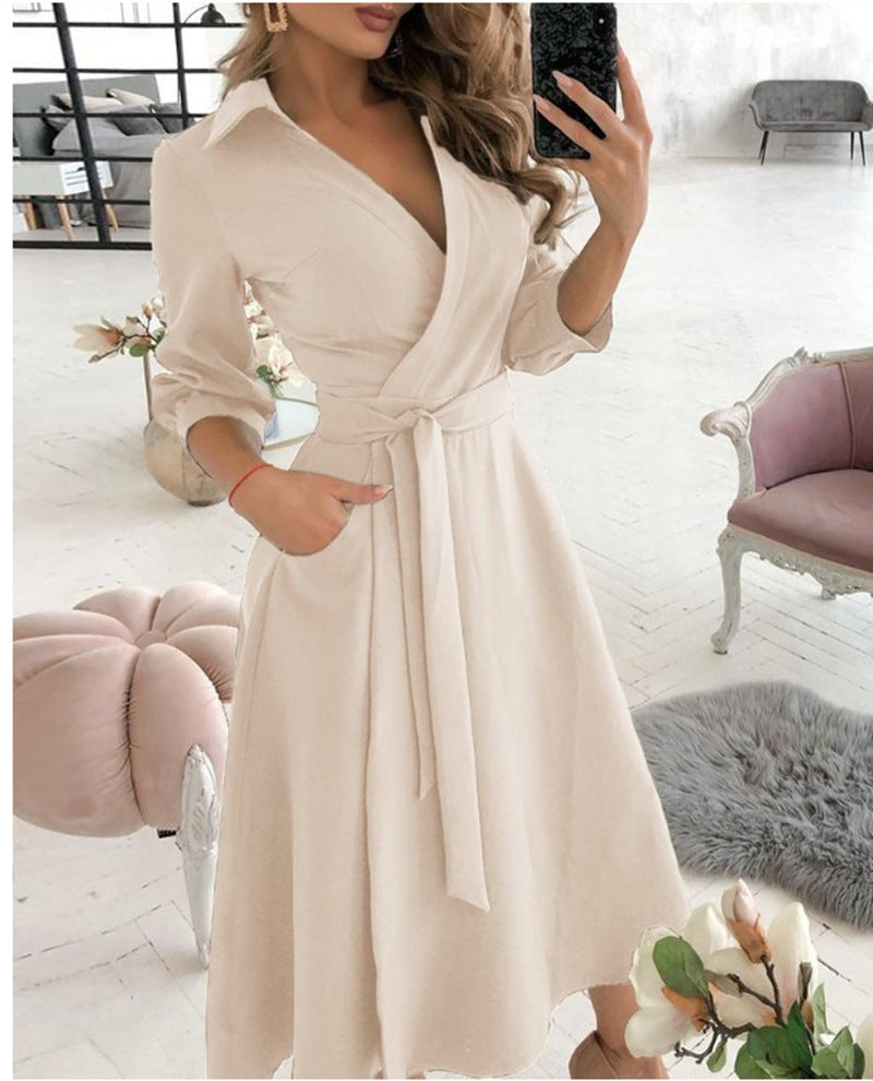 Fashion Long sleeve V-neck printed women's maxi dresses