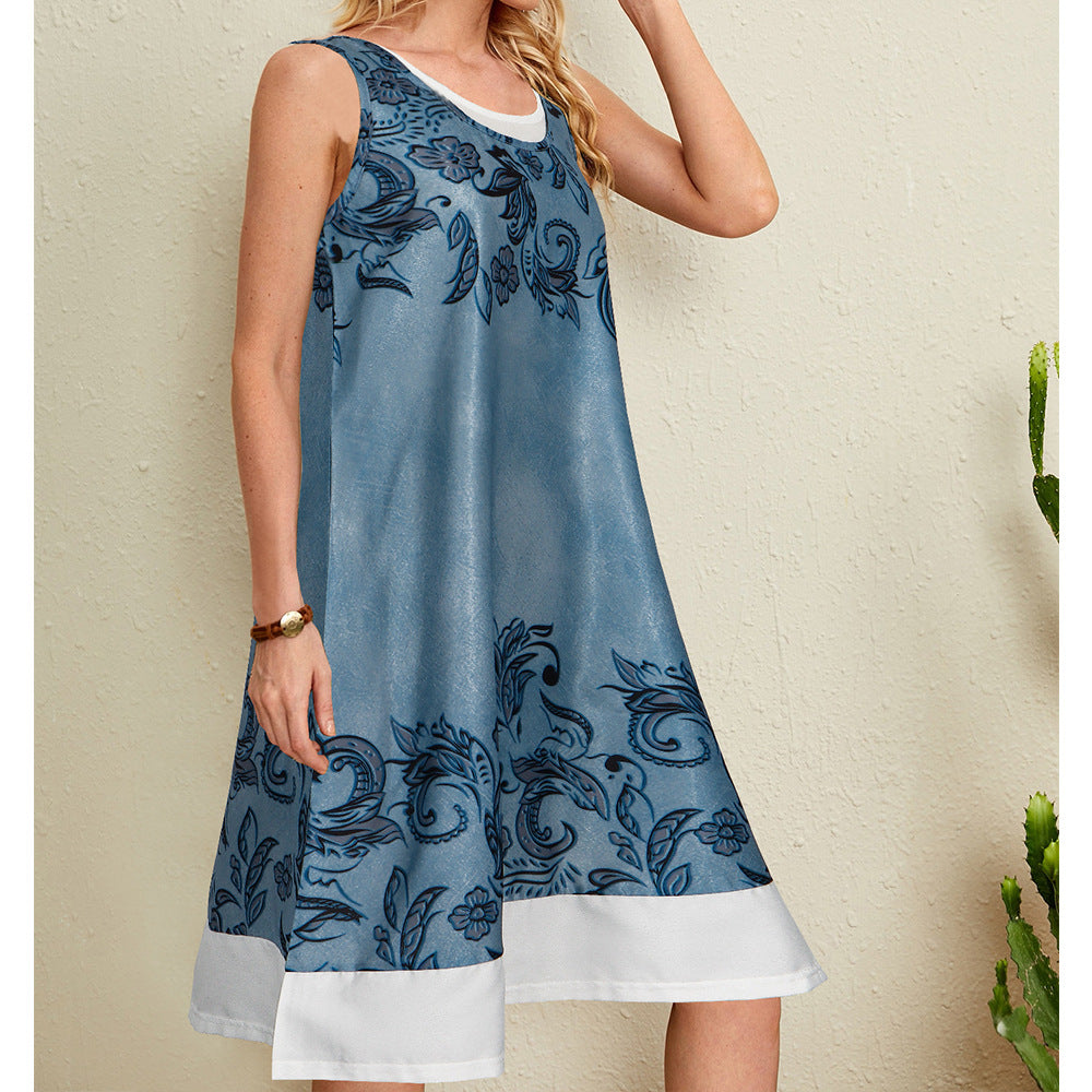 Women's loose sleeveless printed shift dresses