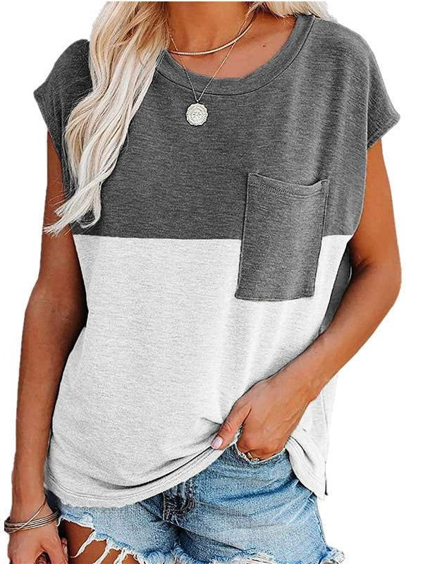 Casual Loose Gored Pocket Round neck Short sleeve T-Shirts