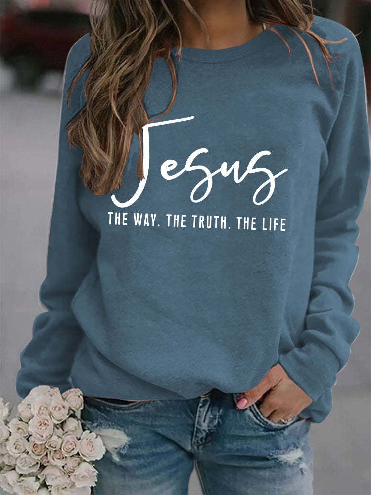 Round Neck Loose Jesus THE WAY Printed Long sleeve Sweatshirts