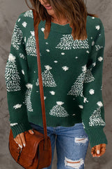 Christmas Tree Red and Green Long Sleeve Round Neck Sweaters
