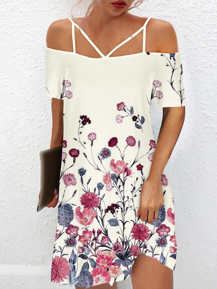 Off Shoulder Adjustable Straps Printed Midi Dress