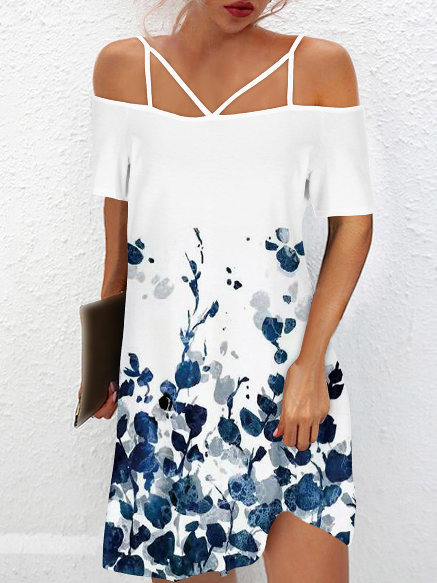 Off Shoulder Adjustable Straps Printed Midi Dress