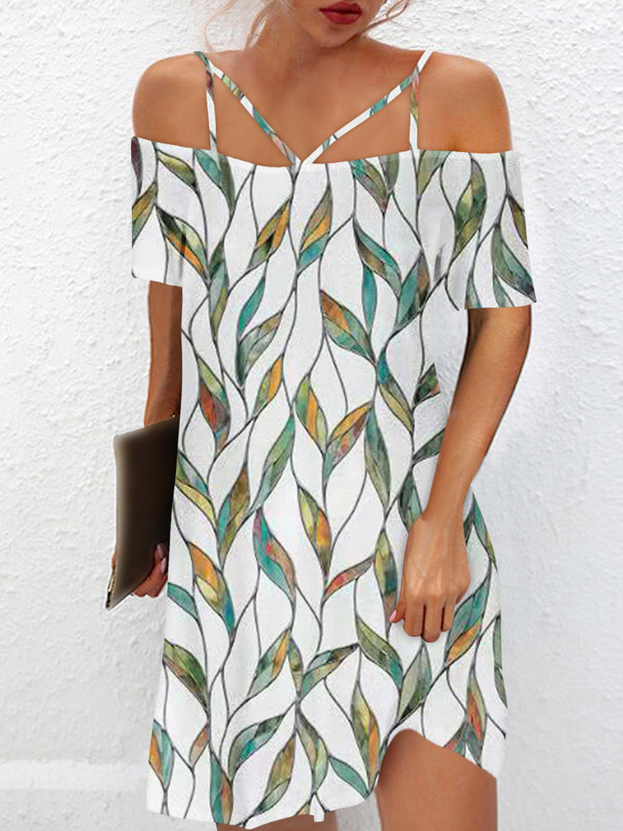 Off Shoulder Adjustable Straps Printed Midi Dress