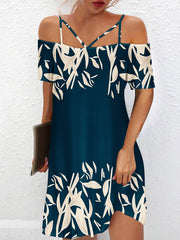 Off Shoulder Adjustable Straps Printed Midi Dress