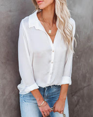 Official women turn down neck casual plain long sleeve blouses