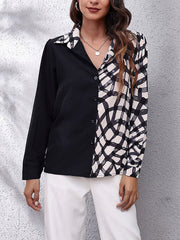 Plaid stitching puff sleeve long sleeve blouses tops