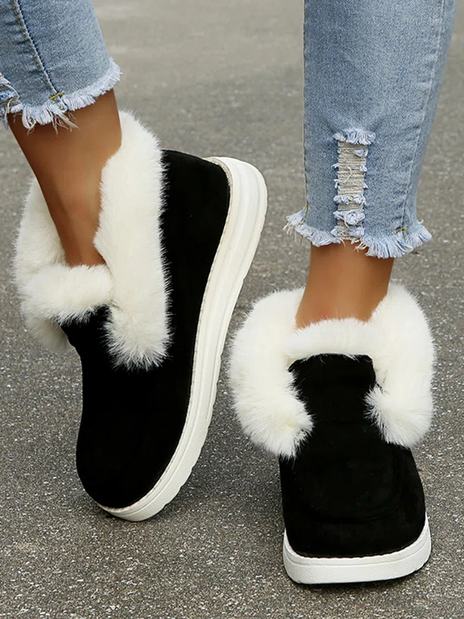 Plus Size Split Joint Furry Boots Warm Shoes (3 colors)