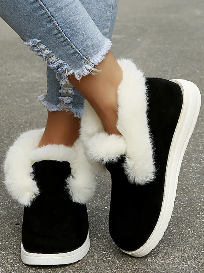 Plus Size Split Joint Furry Boots Warm Shoes (3 colors)