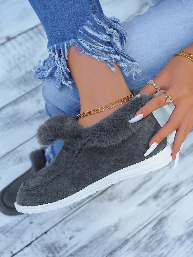 Plus Size Split Joint Furry Boots Warm Shoes (3 colors)