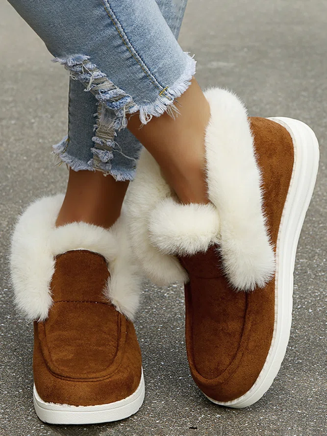 Plus Size Split Joint Furry Boots Warm Shoes (3 colors)