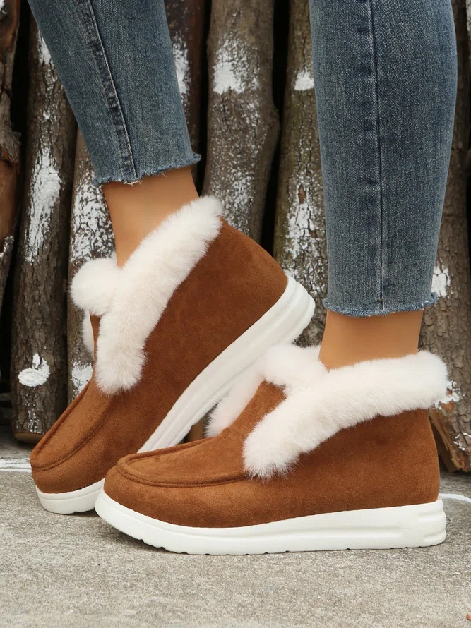 Plus Size Split Joint Furry Boots Warm Shoes (3 colors)