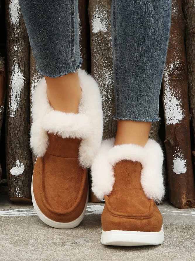 Plus Size Split Joint Furry Boots Warm Shoes (3 colors)