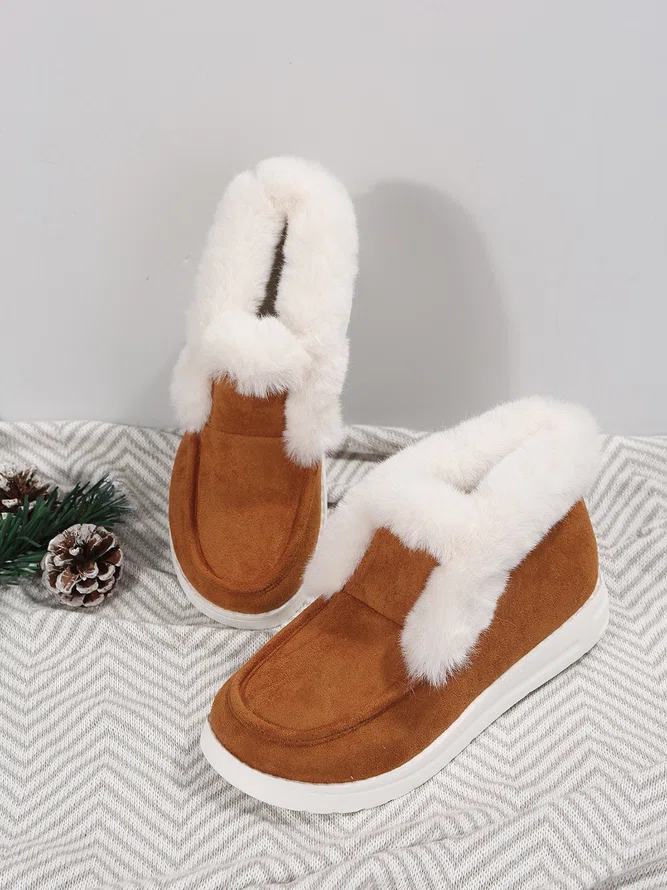 Plus Size Split Joint Furry Boots Warm Shoes (3 colors)