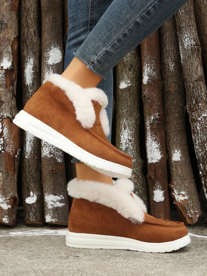 Plus Size Split Joint Furry Boots Warm Shoes (3 colors)