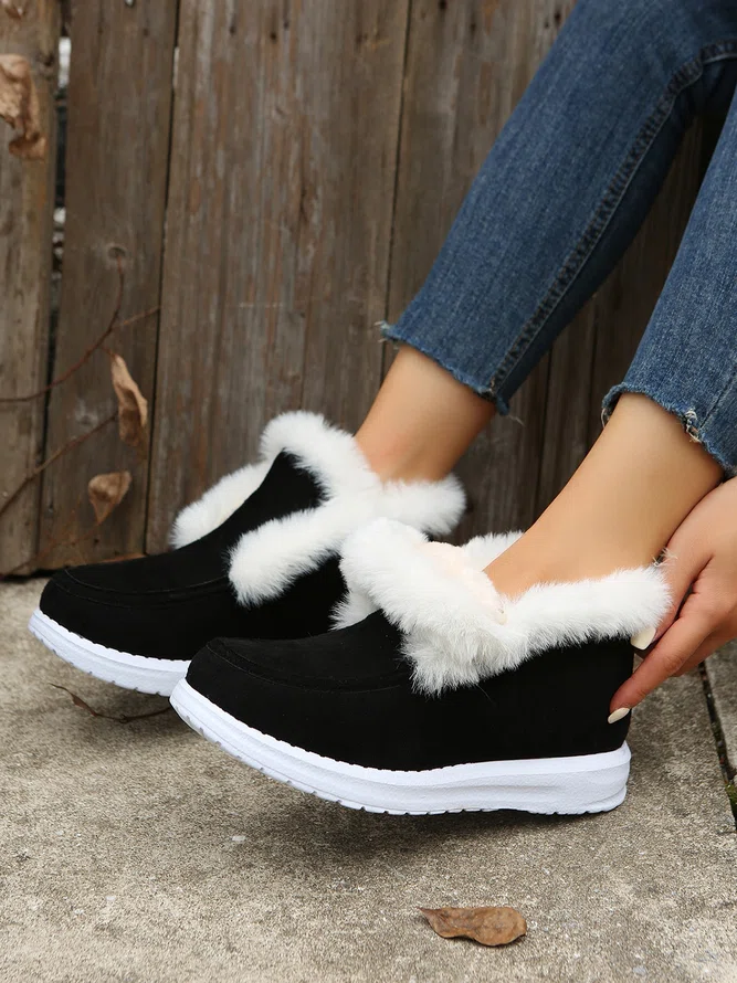 Plus Size Split Joint Furry Boots Warm Shoes (3 colors)