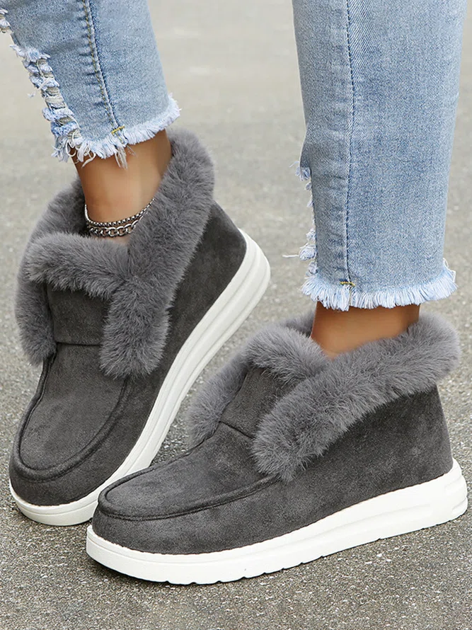 Plus Size Split Joint Furry Boots Warm Shoes (3 colors)