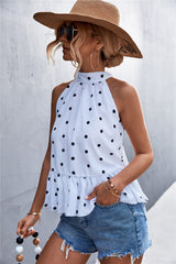 Polka Dot Halter Strap Front Sleveless Top Woman Vests