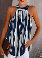 Print Chiffon Halter Sleeveless Tank Tops Veats