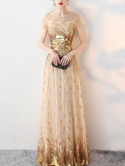 Printing Sequined Contrast O-Neck Short Sleeves Sheath Dresses