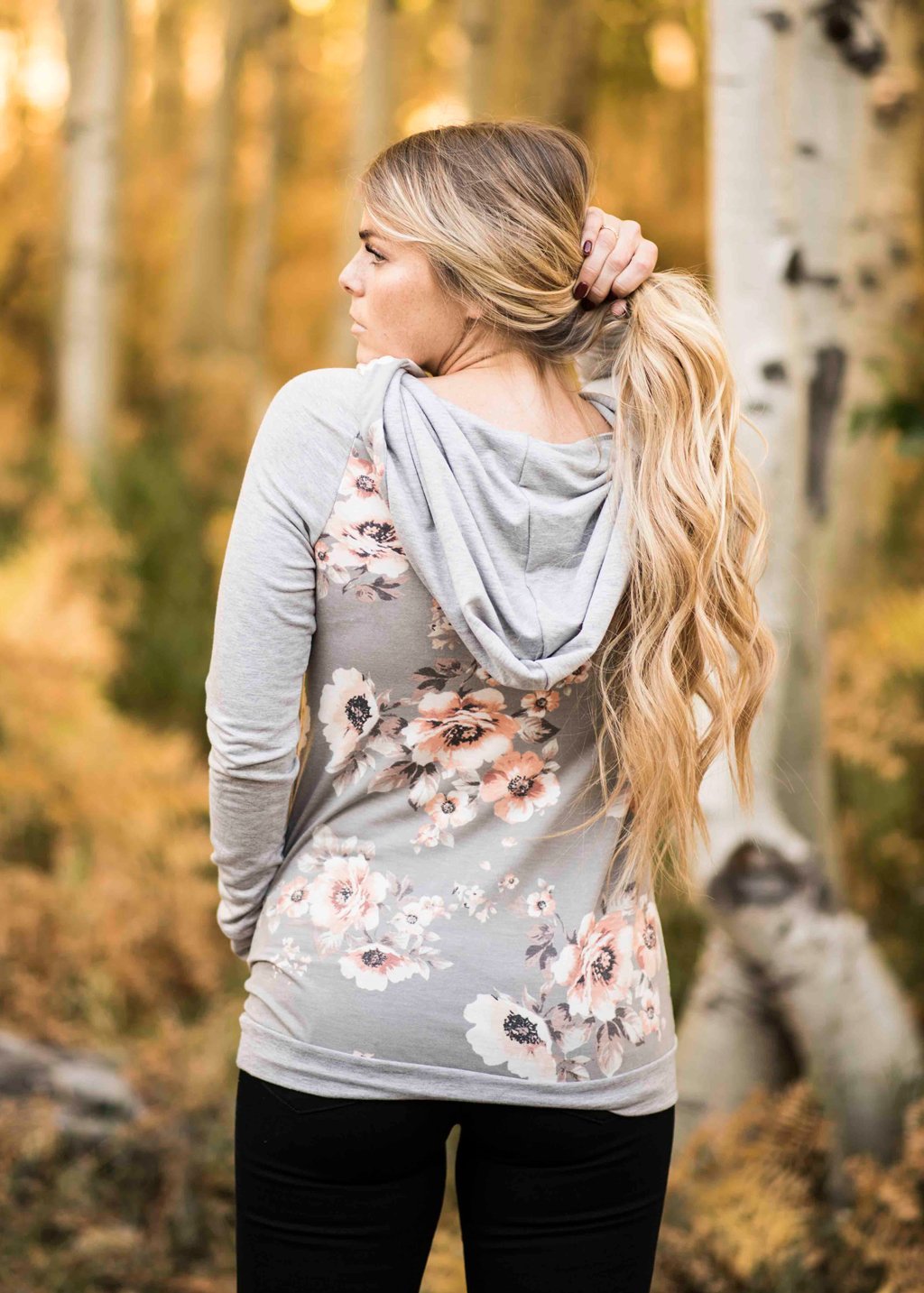 Woman Daily Grey Blossom Baseball Floral Hoodies