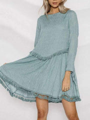 Round Neck Long Sleeve Tassel Casual Dress