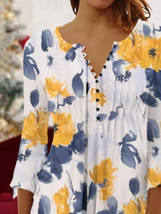 Regular Fit V Neck Casual Floral T-Shirts