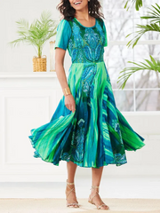 Regular Fit Vacation Ethnic Crew Neck Maxi Dresses