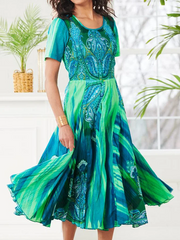 Regular Fit Vacation Ethnic Crew Neck Maxi Dresses