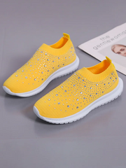 Rhinestone Design Portable Overfoot Lightweight Flyknit Woman Sneakers