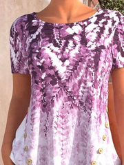 Round Neck Floral Buttoned Casual Tunic Tops