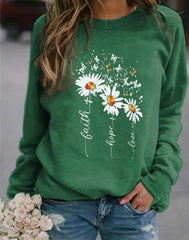 Round Neck Sunflower Print Long Sleeve Sweatshirts