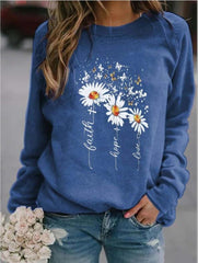 Round Neck Sunflower Print Long Sleeve Sweatshirts
