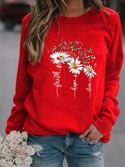 Round Neck Sunflower Print Long Sleeve Sweatshirts