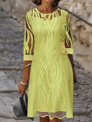 Round neck lace half sleeve shift dresses for women
