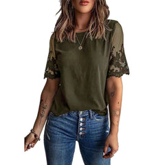 Round neck short sleeve top lace Chiffon T-shirts