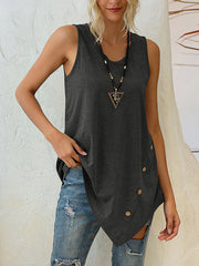 Round neck women plain irregular hem cool vests comfy shirts